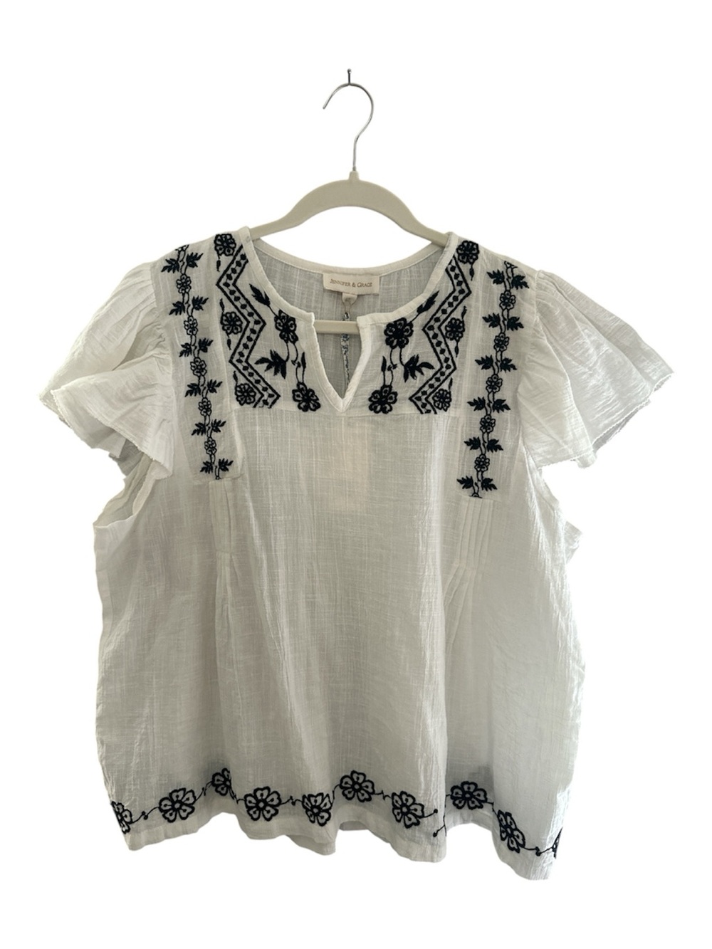 Jennifer & Grace Ecru Embroidered 100% Cotton Blouse Women's Size 1X NWT - Picture 2 of 9